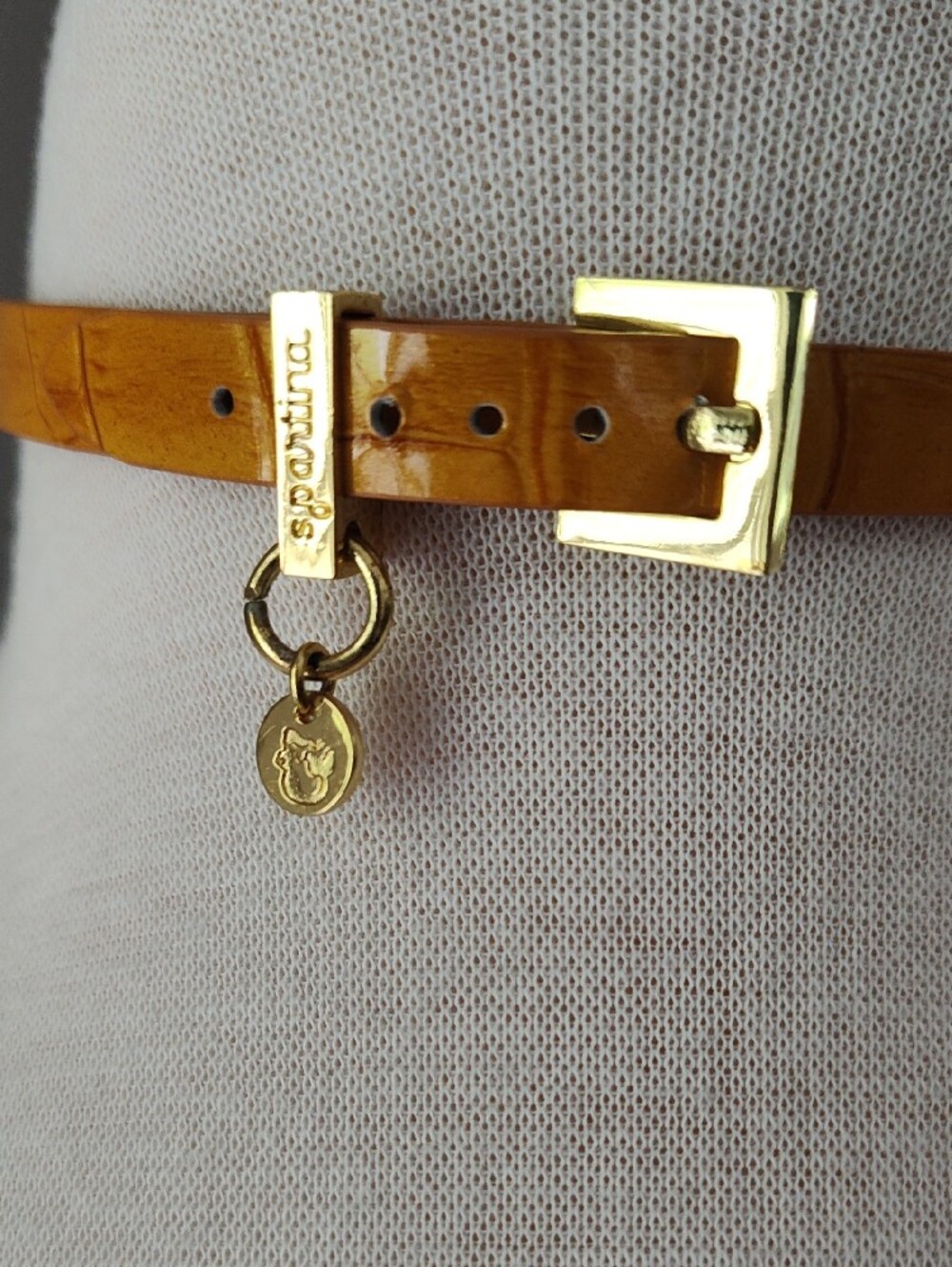 Spartina Yellow Leather Pet Collar With Gold Designer Buckle  And Gold Charm